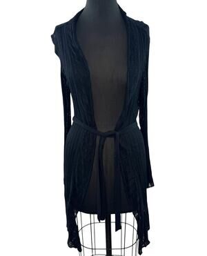 Elizabeth Gillett NYC Black Cardigan Thin Knit Tie-Waist Open Front Size Small S
